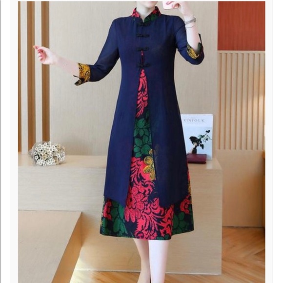 Boutique Navy and Floral Dress - Picture 1 of 7